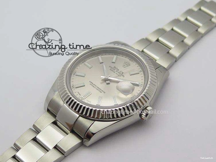 Gray SS Dial A3136 Sliver On Sticks 41mm SS Bracelet Markers Datejust II 116334 1225